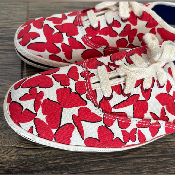 Keds KATE SPADE New York Canvas Lace-Up Sneakers Womens 8.5 White Red Butterfly - Picture 7 of 13